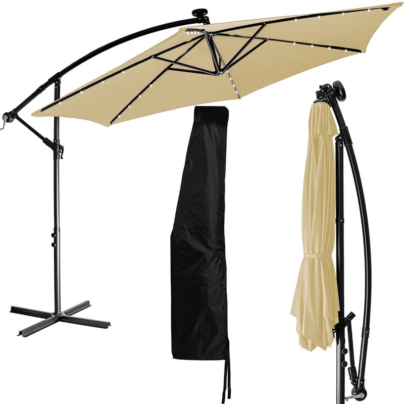 Parasol de Jardin 350 cm avec éclairage led et dispositif à manivelle, couverture incluse, beige - Stilista