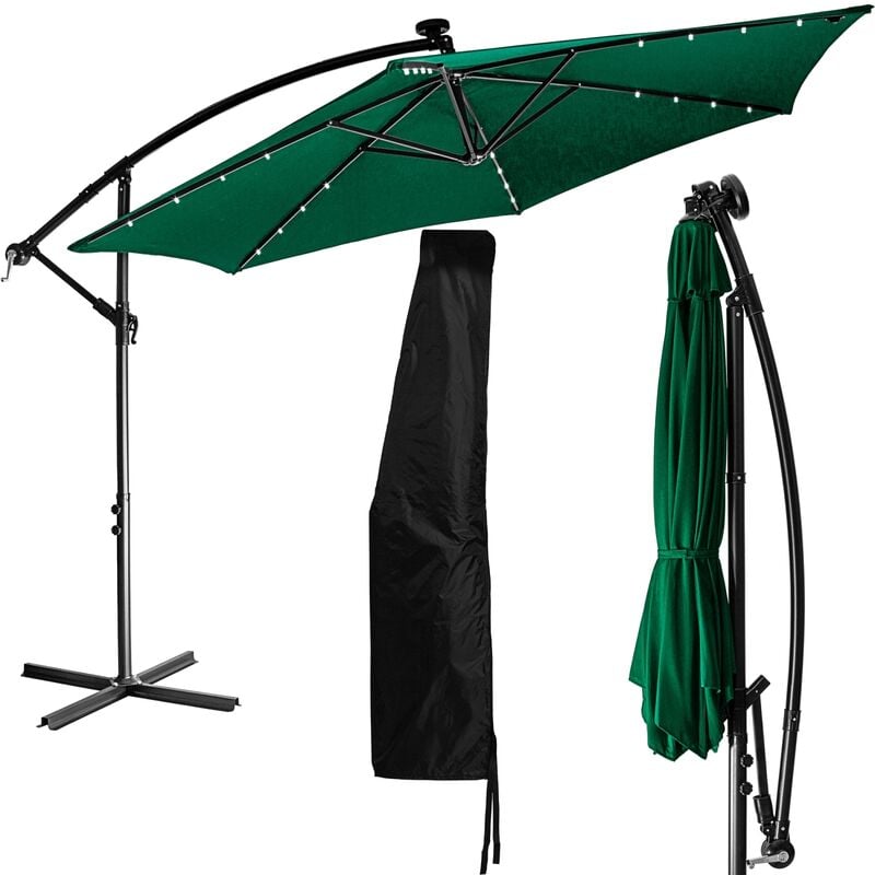 STILISTA Parasol de Jardin 300 cm avec éclairage LED et dispositif de manivelle, couverture incluse, vert
