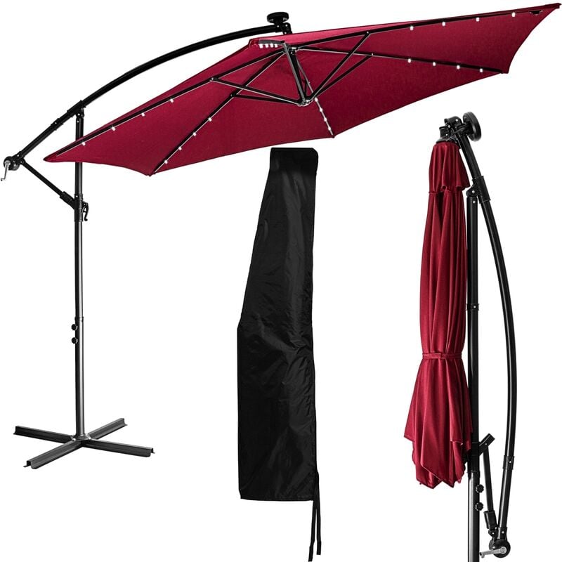 Parasol de Jardin 350 cm avec éclairage led et dispositif à manivelle, couverture incluse, rouge - Stilista
