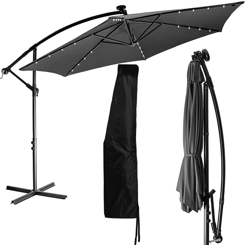 Parasol de Jardin 350 cm avec éclairage led et dispositif à manivelle, couverture incluse, anthracite - Stilista