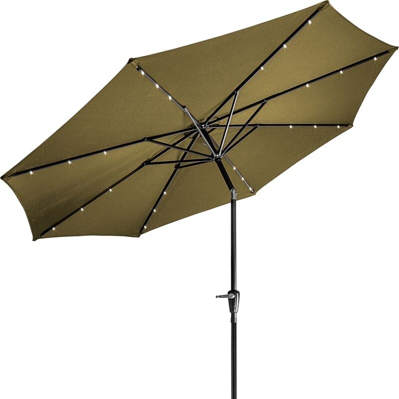 Parasol de marché avec couverture et éclairage led Diamètre 300 cm en différentes couleurs, khaki/brun - Stilista