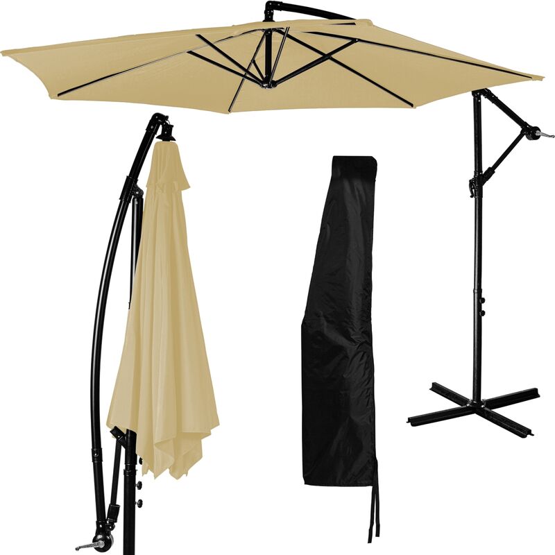 Parapluie 300 cm avec dispositif à manivelle, couverture incluse, beige - Stilista