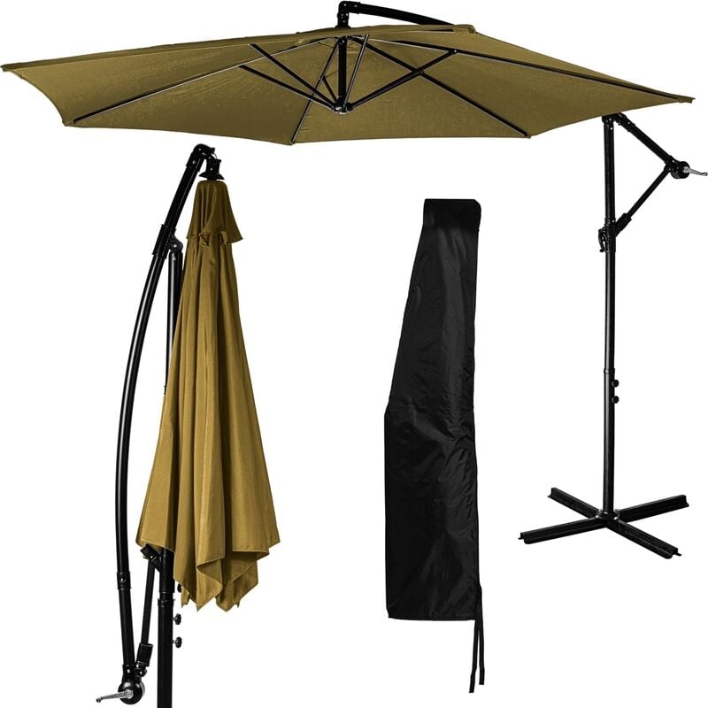 Parapluie 350 cm avec dispositif à manivelle, couverture incluse, brun - Stilista