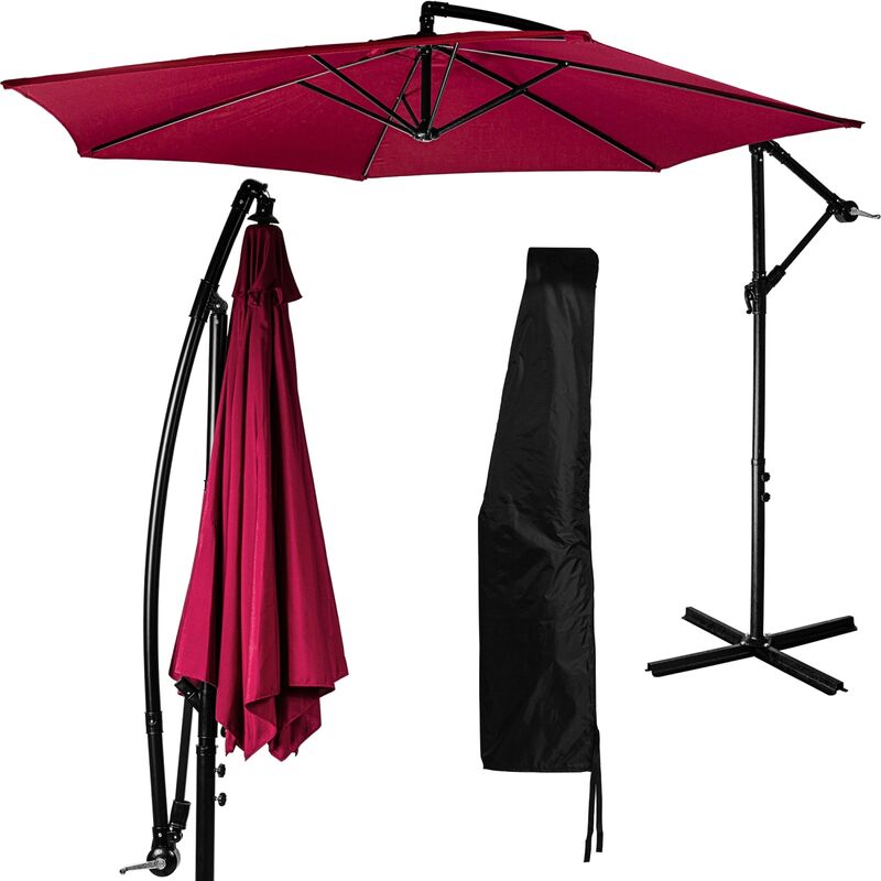Parapluie 300 cm avec dispositif à manivelle, couverture incluse, rouge - Stilista