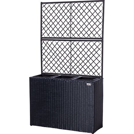 STILISTA Pot de fleurs en poly rotin avec 2 treillis et 3 pots intérieurs amovibles, en 4 couleurs différentes, noir