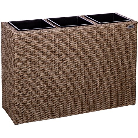 STILISTA® Jardinière en polyrotin tressé, 83 x 30,5 x 60 cm, avec 3 pots intérieurs amovibles, couleur brun foncé