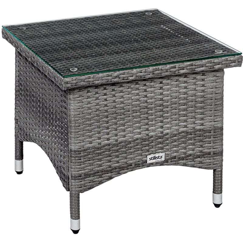 STILISTA® Table d'appoint carrée en verre Plateau de table en poly rotin, choix de modèles et de couleurs - 50 x 50 cm gris
