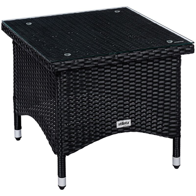 Stilista - Table d'appoint carrée en verre Plateau de table en poly rotin, choix de modèles et de couleurs - 50 x 50 cm noir