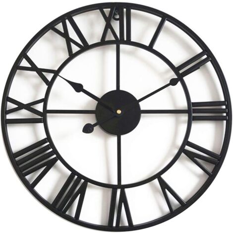 Stille Vintage-Wanduhr, 40 cm große Metallskelettuhr, Wohnzimmer, Küche, Café, Hotel, Büro, Heimdekoration, Uhr (schwarz)