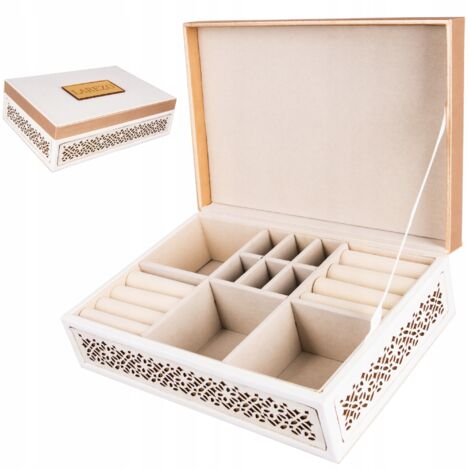 Stilvolle Schmuckschatulle, groß, beige, Öko-Leder, durchbrochen, geräumig