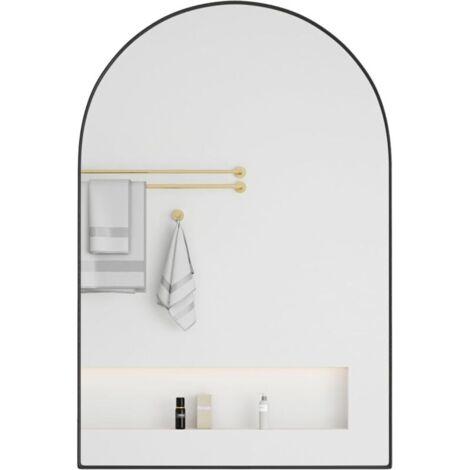 Stilvoller Spiegelschrank mit Bogenform, Einbau-Medizinschrank, Wandschrank mit Metallrahmen, Spiegel und verstellbaren Einlegeböden, Spiegelschrank mit Stauraum für Bad, Wohnzimmer und Schlafzimmer,