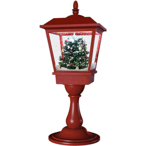 Stimmungsvolle Schneiende LED Tischlaterne 65cm mit geschmücktem Weihnachtsbaum