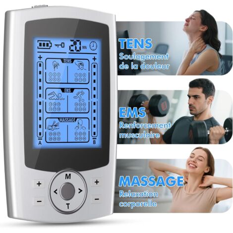Stimolatore muscolare EMS Tens 3 in 1 per il sollievo dal dolore, stimolazione muscolare con 2 canali indipendenti, 36 programmi di massaggio, 10 elettrodi