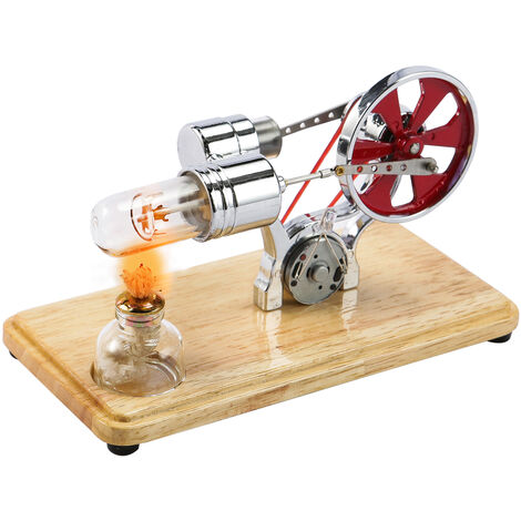 Stirling Engine Kit Electricity Generator Hot Air Motor Model Physical Generator Model with LED Light Flywheel Design Science Experiment Wooden Base DIY Education Toy for Teacher Adults Kids School Office Decor