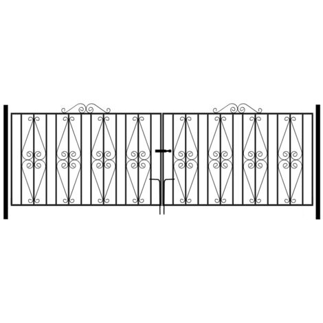 Stirling Scroll Double Driveway Gate - Solid Steel - Fits Gap of 3048 mm x 914 mm High - Electro Galvanised/Black Powder Coated