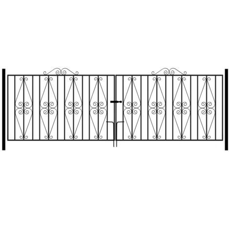 Stirling Scroll Double Driveway Gate - Solid Steel - Fits Gap of 3353 mm x 914 mm High - Electro Galvanised/Black Powder Coated