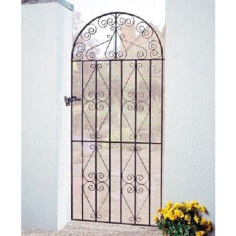 Stirling Scroll Tall Bow Top Single Gate - Solid Steel - Fits Gap of 762 mm x 1755 mm High - Electro Galv./Black Powder Coated