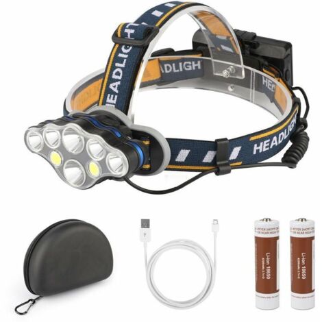 Stirnlampe, 8 LEDs, 18000 Lumen, USB-wiederaufladbar, leistungsstarke, wasserdichte Stirnlampe für Camping, Klettern, Jagen und Angeln