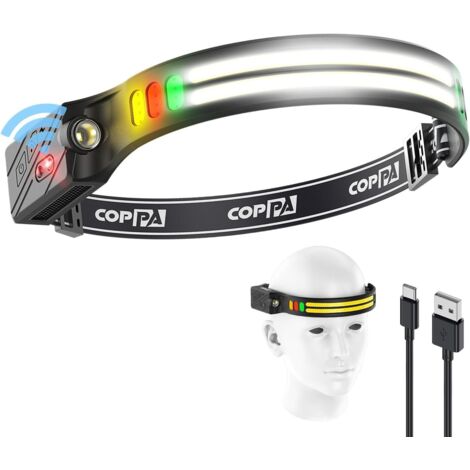 Stirnlampe, H4C Wiederaufladbare LED-Stirnlampe 1er-Pack, weißes, gelbes, rotes und grünes Licht mit Bewegungssensor, superhelle Stirnlampe für Camping, Angeln, Wandern, Klettern, Joggen