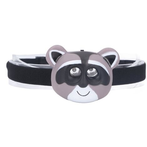 Stirnlampe in Form eines Waschbären für Kinder, 2 Leuchtmodi, leicht und batteriebetrieben, ideal für nächtliche Aktivitäten der Kleinen.