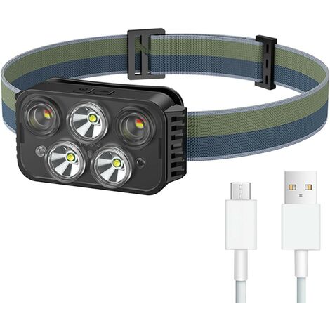 Stirnlampe, mit 5 Lichtern und 6 Modi, 6000 l wasserdichtes LED-Freisprechlicht, Lauf-LED-Stirnlampe
