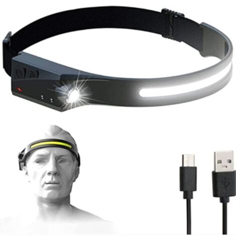 Stirnlampe, superhelle 350-Lumen-Stirnlampe mit 4 Leuchtmodi, verstellbare COB-LED, wasserdicht (IPX4), USB-aufladbar