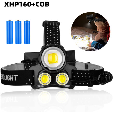 Stirnlampe, verstellbarer LED- und COB-Scheinwerfer mit Fernlichtleistung, USB-Ladefunktion, am Kopf befestigter Scheinwerfer mit teleskopischem Zoom