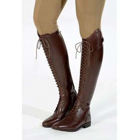 Stivali equitazione in cuoio con lacci e cerniera modello Elegance Lace versione standard: 42, nero 9100