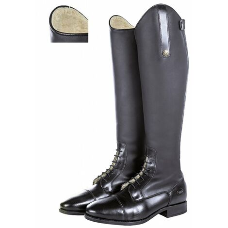 Stivali equitazione in pelle sintetica con interno peluche con suola in cuoio e per donna e uomo Sevilla versione lunga e stretta: 37, Nero