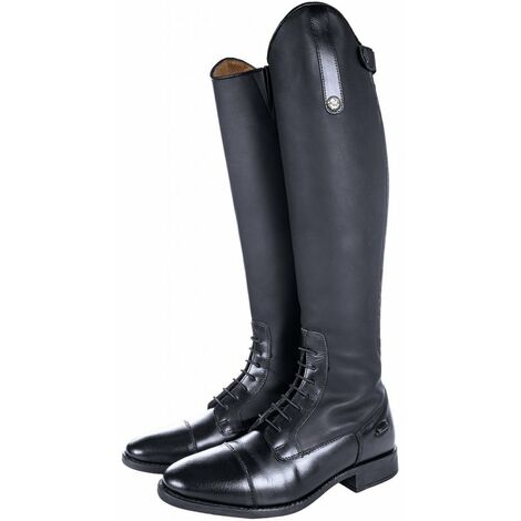 Stivali equitazione in pelle sintetica con suola in cuoio per donna e uomo normali/extra largo modello Sevilla: 36, Nero