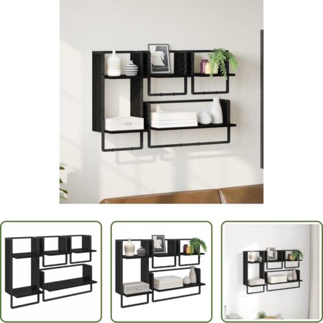 Stoccaggio a parete -  Set mensole da parete 4 pcs Rovere Nero 65 x 25 x 30 cm