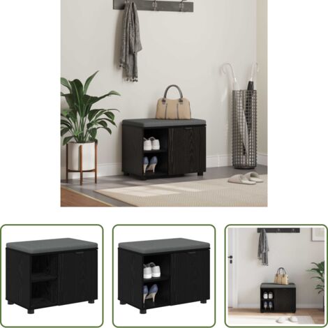 Stoccaggio ingresso -  Panca per ingresso con cuscino Rovere Nero 60 x 38 x 46 cm