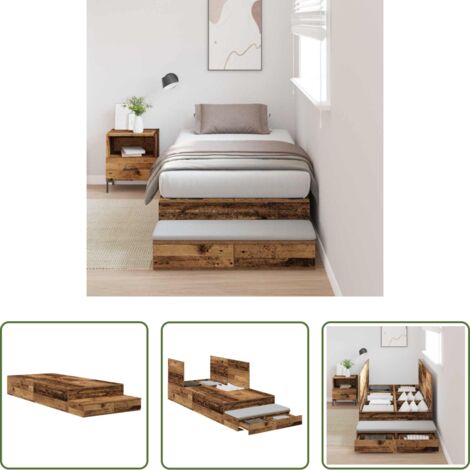 Stoccaggio intelligente -  Struttura letto con contenitore Legno vecchio 100 cm