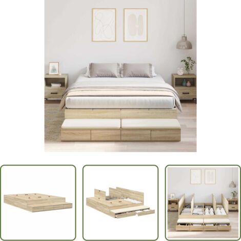 Stoccaggio intelligente -  Struttura letto con contenitore Rovere Sonoma 140 cm