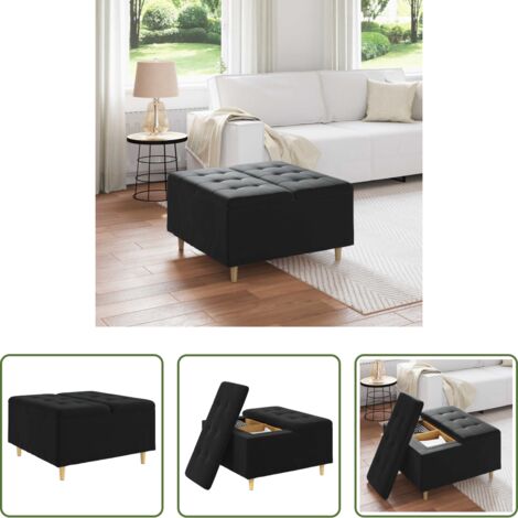 Stoccaggio nascosto - Pouf contenitore con cuscino Nero 80 x 80 x 45 cm Velluto