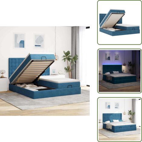 Stoccaggio sotto il letto - vidaXL Pouf Letto con Materassi e LED Blu Scuro 200x200cm Velluto - Letto con testiera
