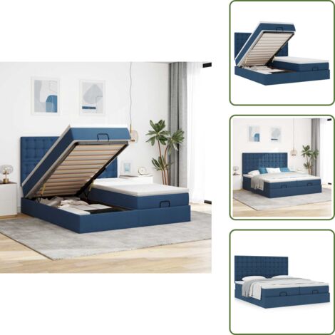 Stoccaggio sotto il letto - vidaXL Struttura Letto Pouf con Materassi Blu 180x200cm in Tessuto - Letto matrimoniale