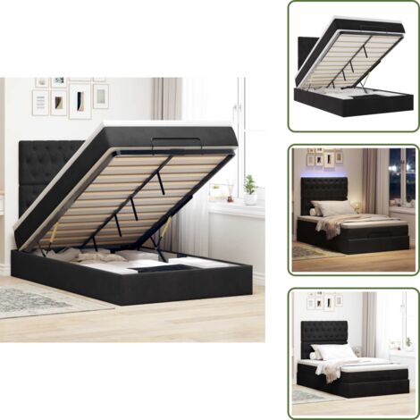 Stoccaggio sotto il letto - vidaXL Struttura Letto Pouf con Materassi Nero 120x190 cm Velluto - Letto con testiera