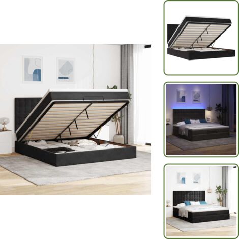 Stoccaggio sotto il letto - vidaXL Struttura Letto Pouf con Materassi Nero 180x200 cm in Velluto - Coprimaterasso lavabile