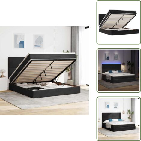 Stoccaggio sotto il letto - vidaXL Struttura Letto Pouf con Materassi Nero 180x200 cm in Velluto - Coprimaterasso lavabile