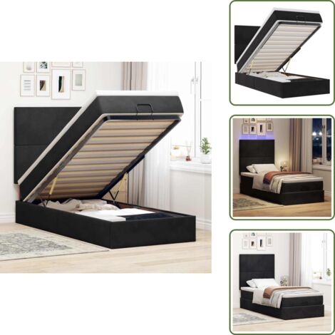Stoccaggio sotto il letto - vidaXL Struttura Letto Pouf con Materassi Nero 90x190 cm in Velluto - Coprimaterasso lavabile