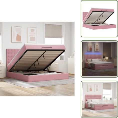 Stoccaggio sotto il letto - vidaXL Struttura Letto Pouf con Materassi Rosa 180x200 cm Velluto - Coprimaterasso lavabile