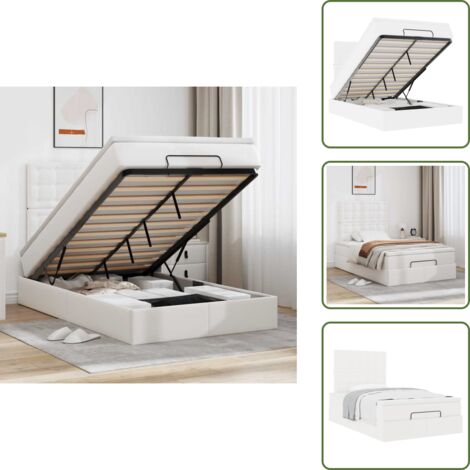 Stoccaggio sotto il letto - vidaXL Struttura Letto Pouf con Materasso Bianco 120x200 cm Similpelle - Giroletto con testiera