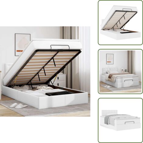 Stoccaggio sotto il letto - vidaXL Struttura Letto Pouf con Materasso Bianco 120x200 cm Similpelle - Giroletto con testiera