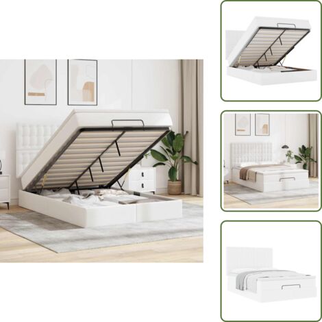 Stoccaggio sotto il letto - vidaXL Struttura Letto Pouf con Materasso Bianco 140x200 cm Similpelle - Coprimaterasso