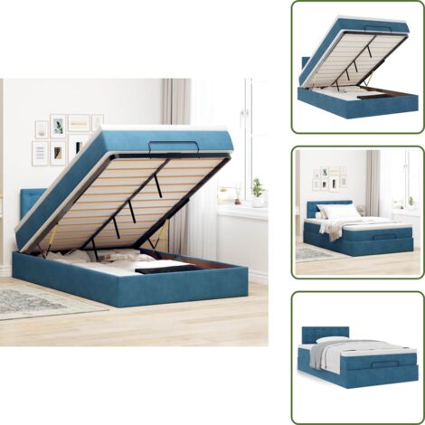 Stoccaggio sotto il letto - vidaXL Struttura Letto Pouf con Materasso Blu Scuro 120x200 cm Velluto - Giroletto con testiera