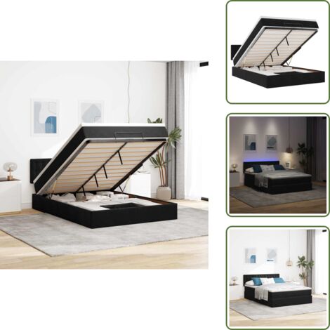 Stoccaggio sotto il letto - vidaXL Struttura Letto Pouf con Materasso Nero 140x190 cm in Velluto - Coprimaterasso