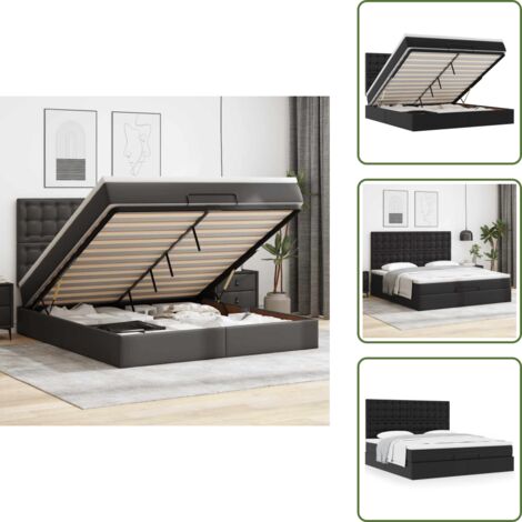 Stoccaggio sotto il letto - vidaXL Struttura Letto Pouf con Materasso Nero 180x200 cm Similpelle - Coprimaterasso