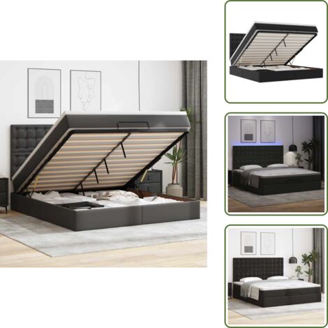 Stoccaggio sotto il letto - vidaXL Struttura Letto Pouf con Materasso Nero 180x200 cm Similpelle - Coprimaterasso rimovibile