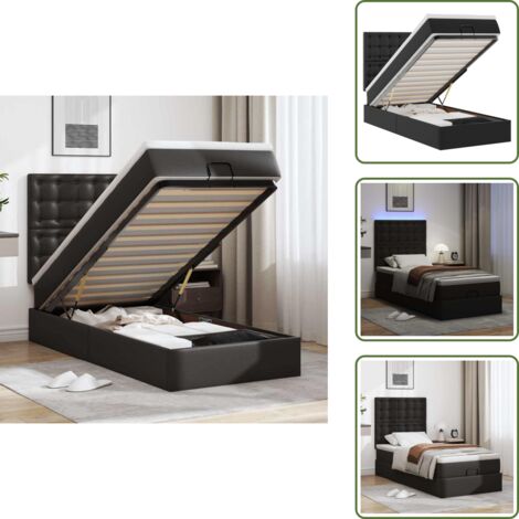 Stoccaggio sotto il letto - vidaXL Struttura Letto Pouf con Materasso Nero 90x190 cm Similpelle - Coprimaterasso